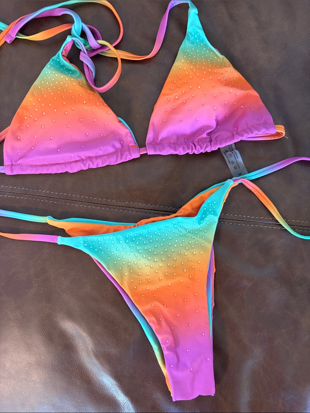 2pcs Colorful Halter Bikini Set 3D Rhinestones Small - Picture 4 of 9